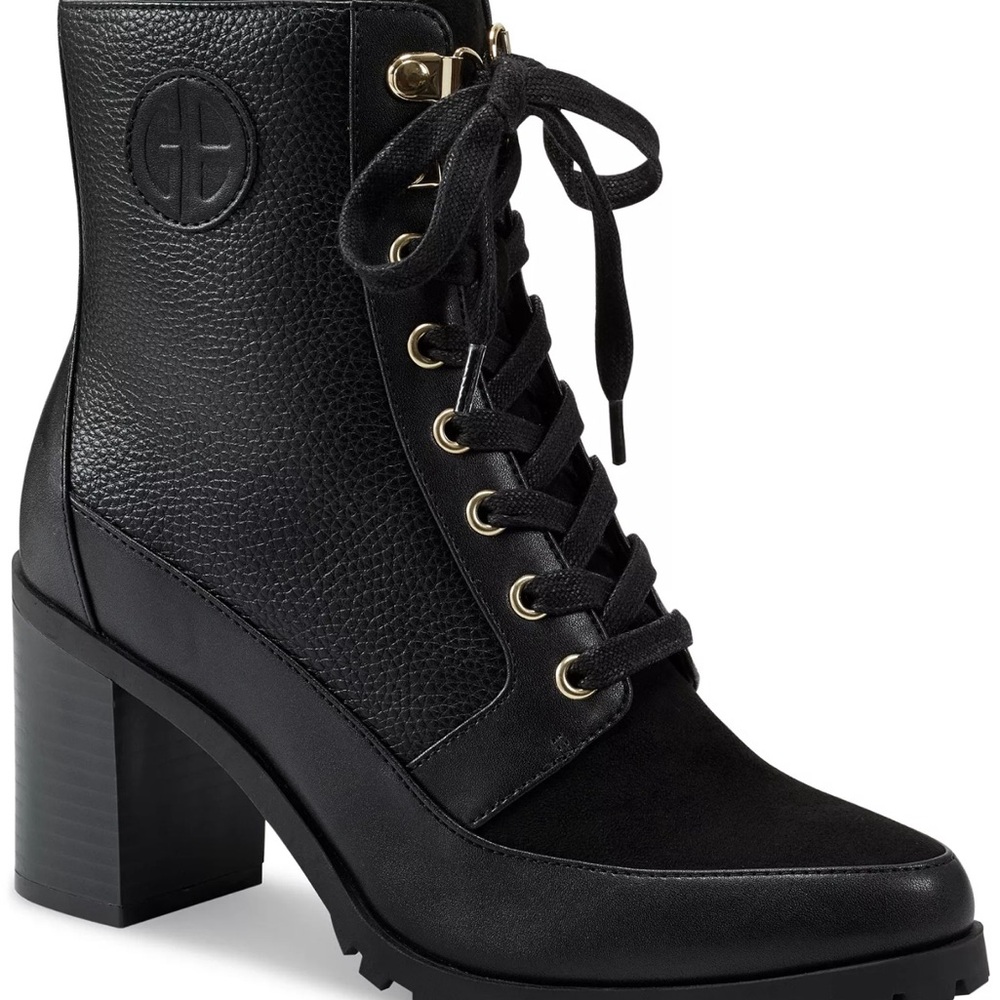 Giani Bernini Keegann Booties Black 7M Lace Up Lug Sole Block Heel